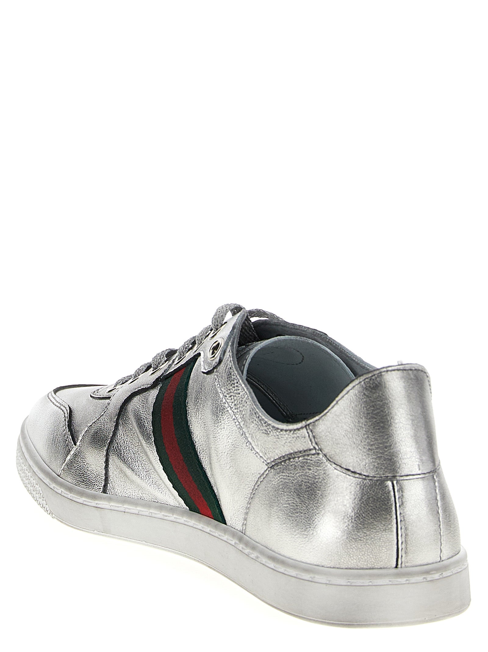 Gucci Silver Lamb Leather Low Top Sneakers