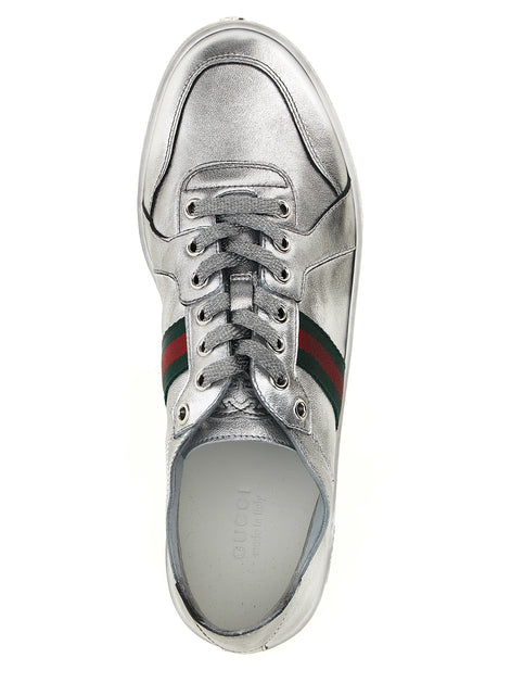 Gucci Silver Lamb Leather Low Top Sneakers