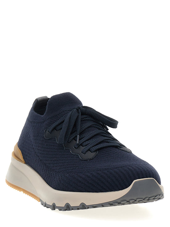 Brunello Cucinelli Blue Wool Athletic Sneakers
