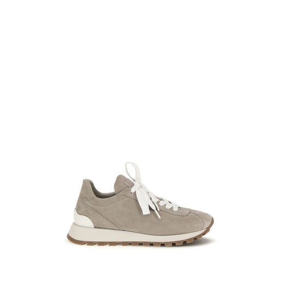 Brunello Cucinelli Gray Calf Leather Bos Taurus Platform Sneakers