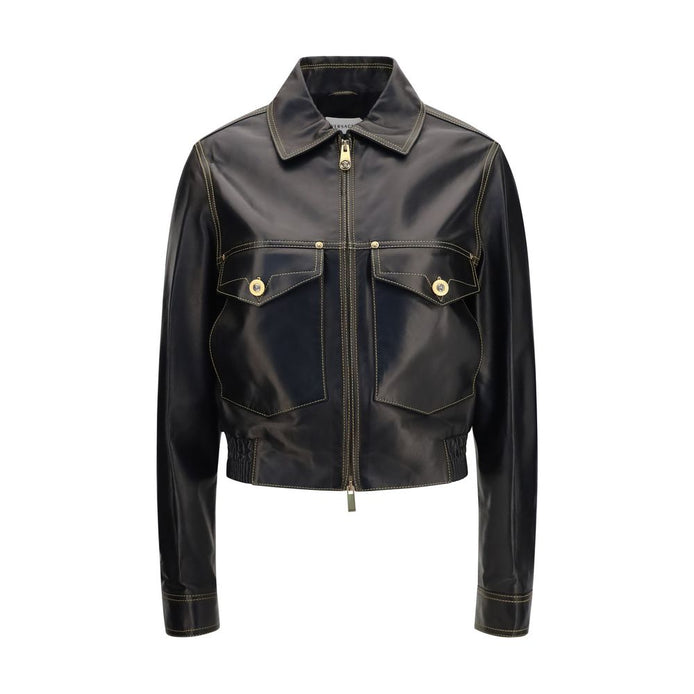 Versace Black Lamb Ovis Aries Aries Leather Jacket