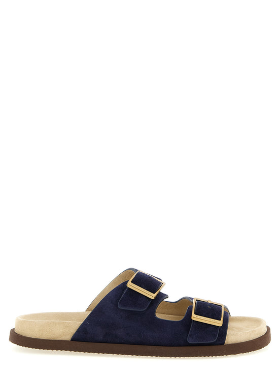 Brunello Cucinelli Blue Calfskin Slides