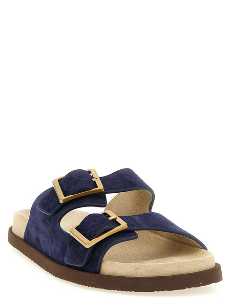 Brunello Cucinelli Blue Calfskin Slides