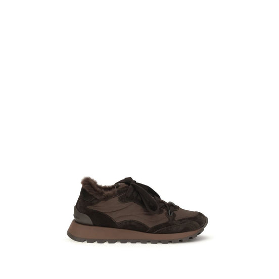 Brunello Cucinelli Brown Calf Leather Bos Taurus Athletic Sneakers