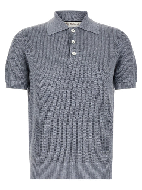 Brunello Cucinelli Blue Linen Polo Shirt
