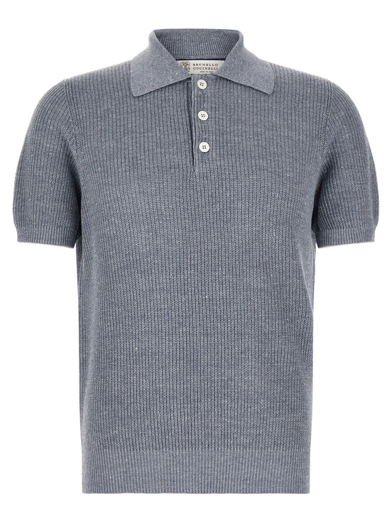 Brunello Cucinelli Blue Linen Polo Shirt