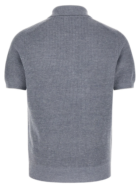 Brunello Cucinelli Blue Linen Polo Shirt