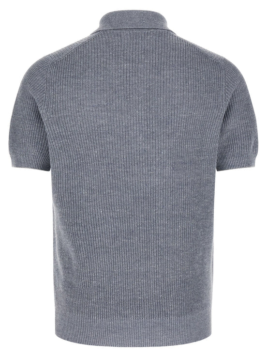 Brunello Cucinelli Blue Linen Polo Shirt