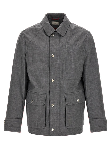 Brunello Cucinelli Gray Virgin Wool Full-Length Jacket