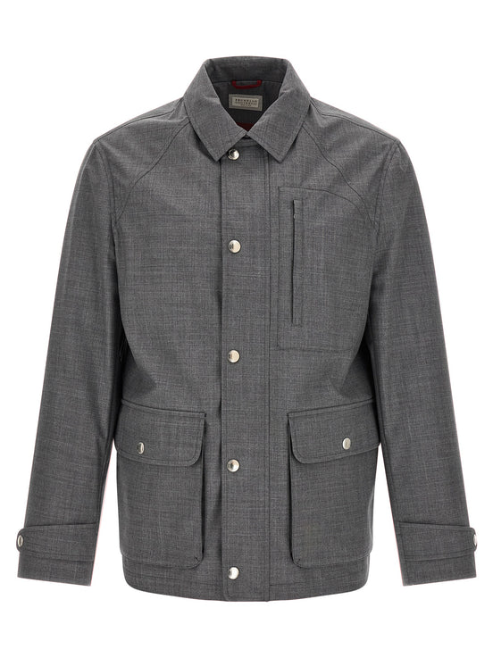 Brunello Cucinelli Gray Virgin Wool Full-Length Jacket