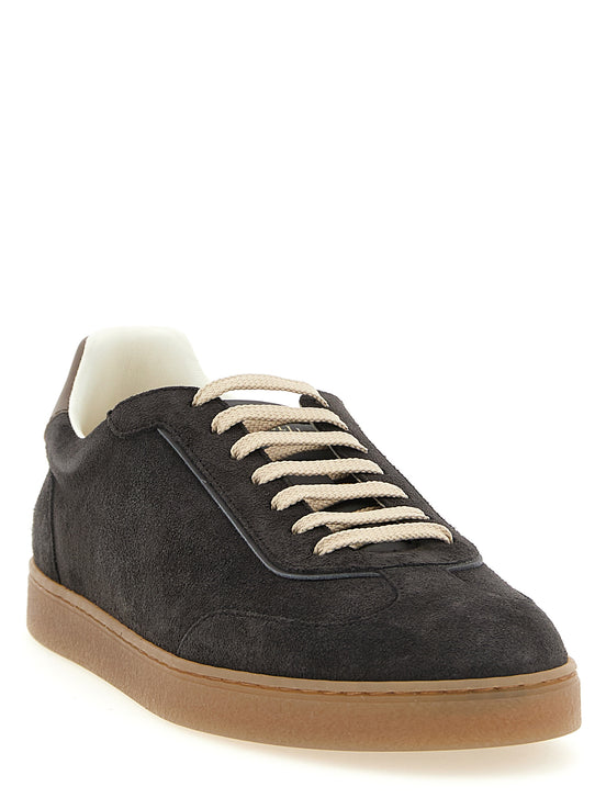 Brunello Cucinelli Gray Calfskin Low Top Sneakers