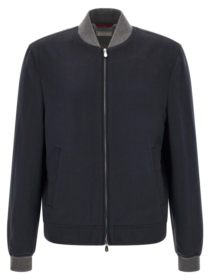 Brunello Cucinelli Blue Cashmere Bomber