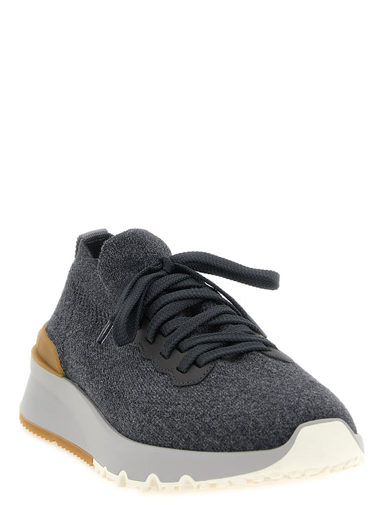 Brunello Cucinelli Gray Cotton Athletic Sneakers