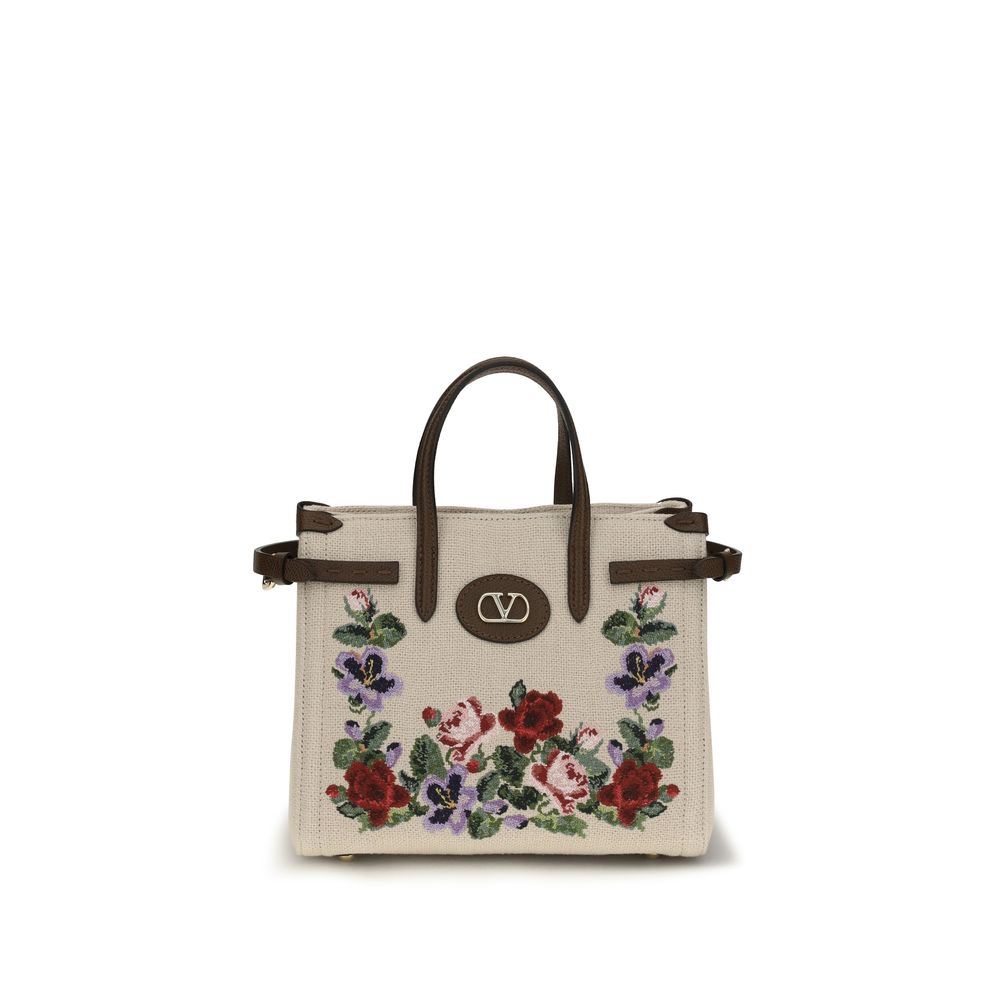 Valentino Garavani Antibes Beige Linen Shoulder Bag