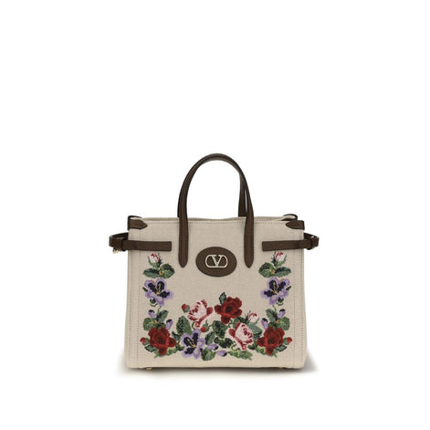 Valentino Garavani Antibes Beige Linen Shoulder Bag