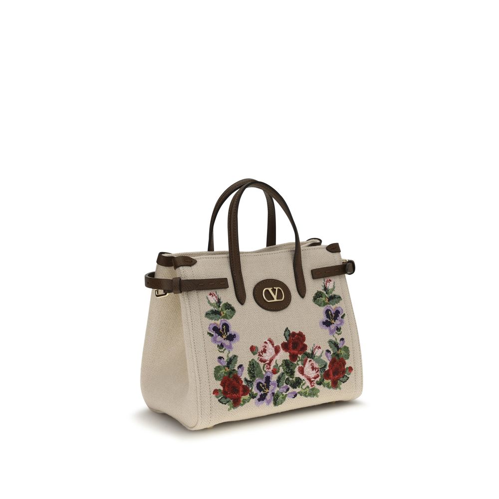 Valentino Garavani Antibes Beige Linen Shoulder Bag