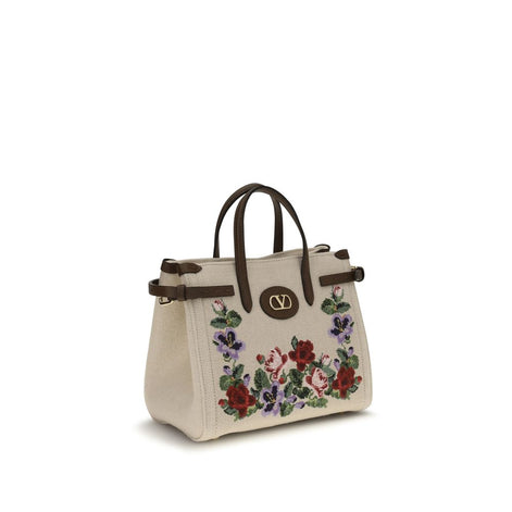 Valentino Garavani Antibes Beige Linen Shoulder Bag