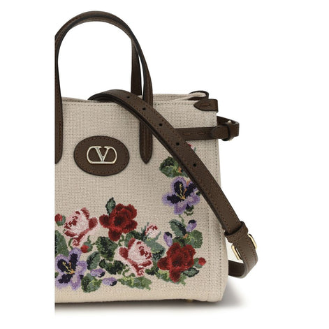 Valentino Garavani Antibes Beige Linen Shoulder Bag