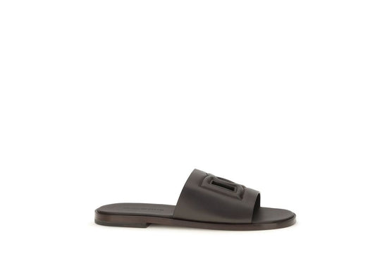 Dolce & Gabbana Brown Calf Leather Bos Taurus Flat Sandals