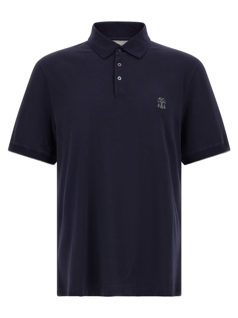 Brunello Cucinelli Blue Cotton Polo Shirt