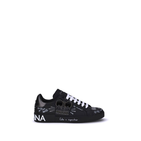 Dolce & Gabbana Black Calf Leather Bos Taurus Athletic Sneakers