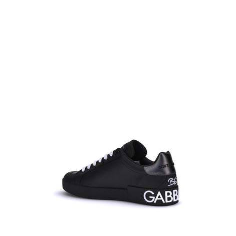 Dolce & Gabbana Black Calf Leather Bos Taurus Athletic Sneakers
