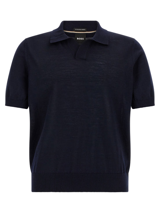 Hugo Boss Blue Virgin Wool Polo Shirt