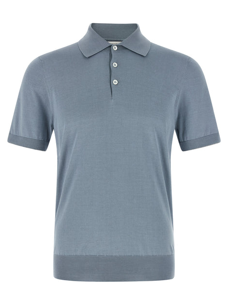 Brunello Cucinelli Blue Cotton Polo Shirt