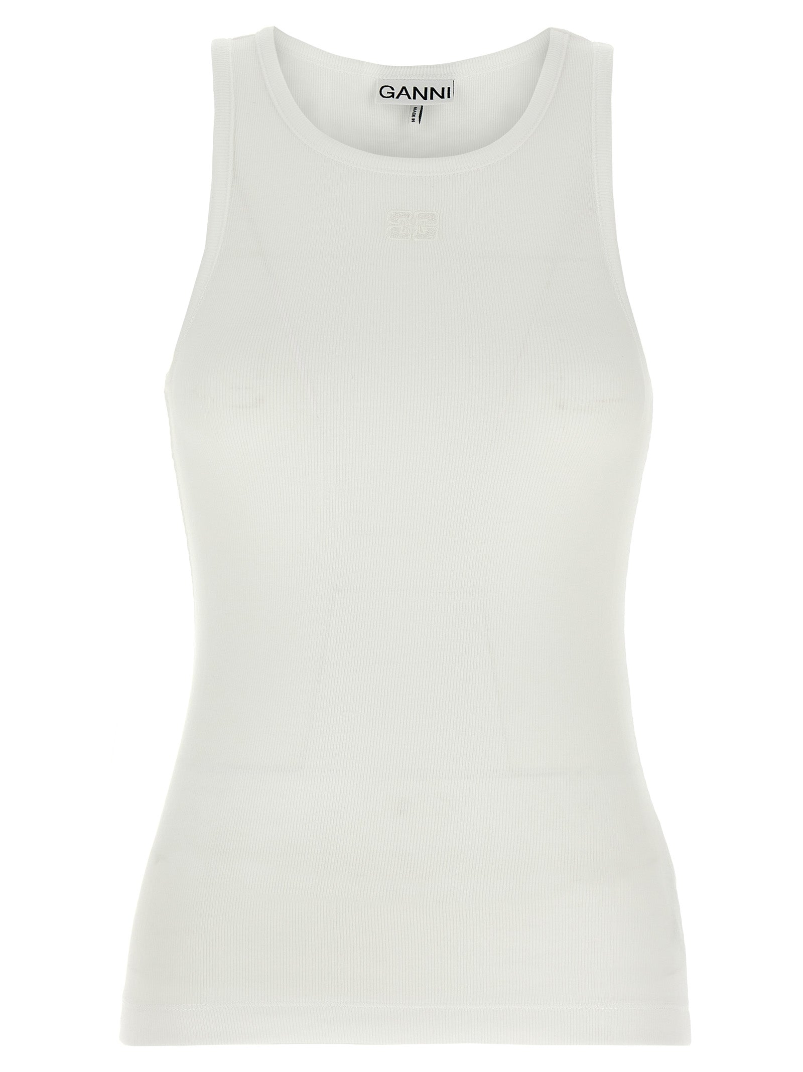 Ganni White Organic Cotton Sleeveles T-Shirt