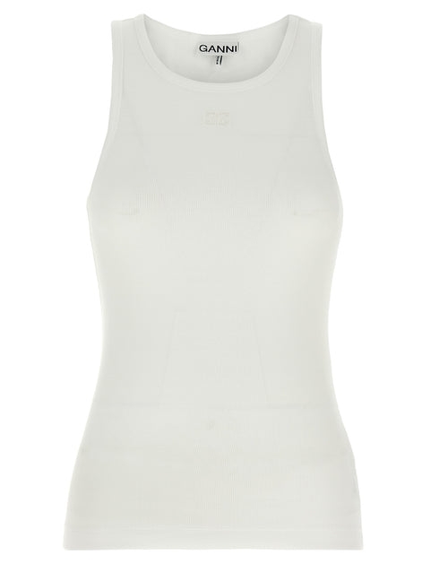 Ganni White Organic Cotton Sleeveles T-Shirt