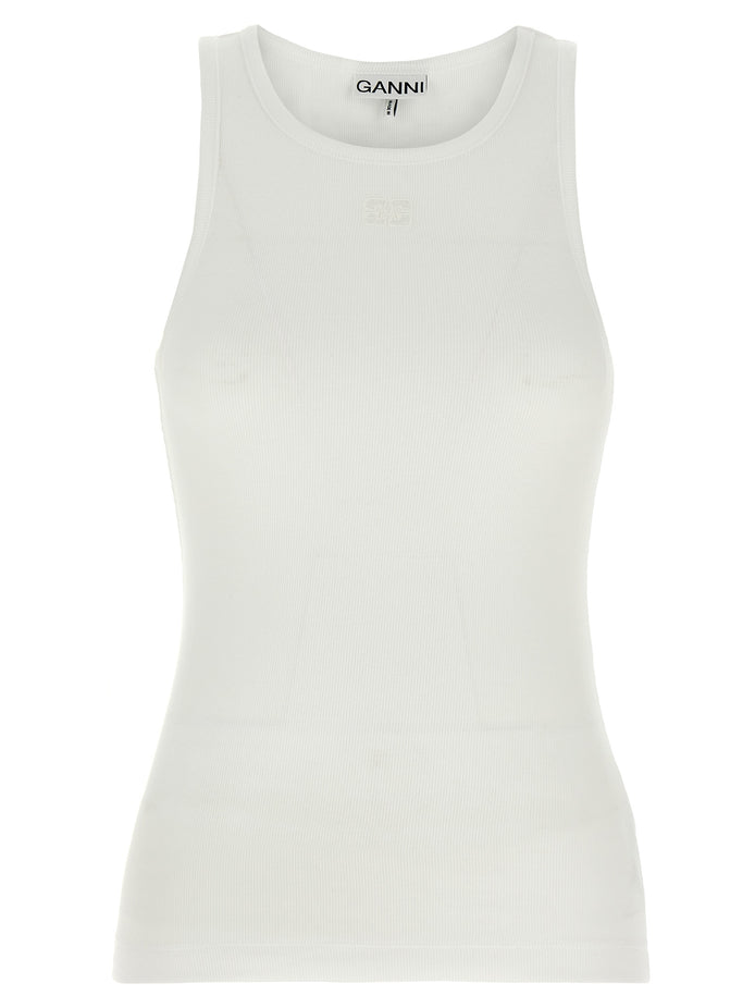 Ganni White Organic Cotton Sleeveles T-Shirt