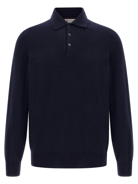Brunello Cucinelli Blue Cashmere Polo Shirt