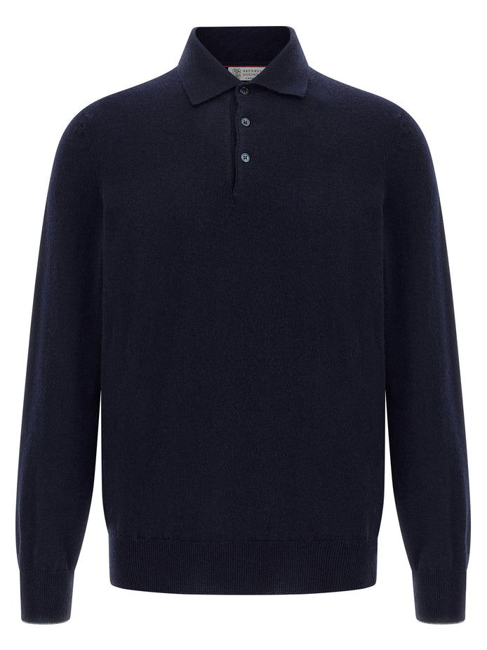 Brunello Cucinelli Blue Cashmere Polo Shirt