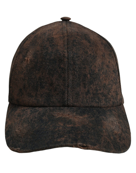 Dolce & Gabbana Men Brown Cotton Distressed Baseball Cap Hat