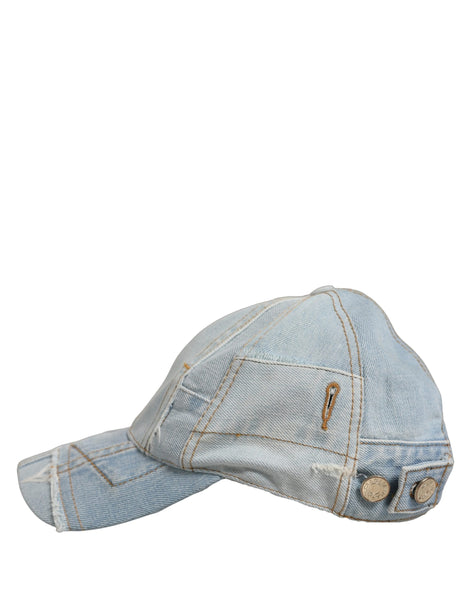 Dolce & Gabbana Men Blue Patchwork Cotton Denim Baseball Cap Hat