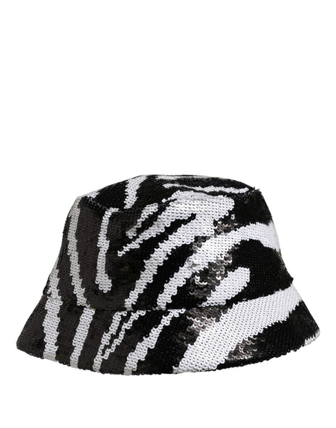 Dolce & Gabbana Men Black White Zebra Sequin Bucket Cap Hat