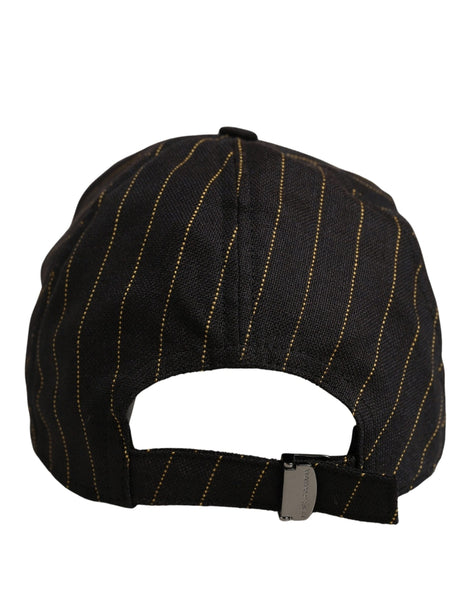 Dolce & Gabbana Black Gold Pinstriped Cotton Baseball Cap Hat