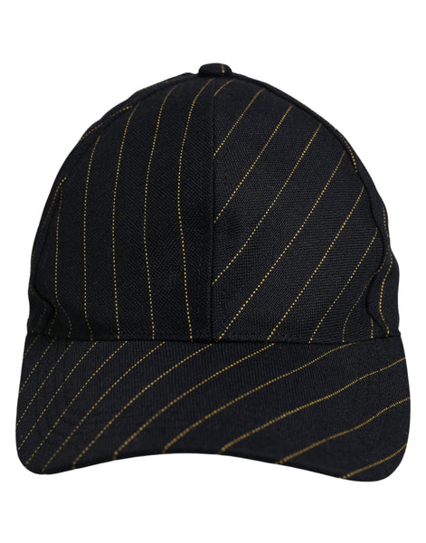 Dolce & Gabbana Black Gold Pinstriped Cotton Baseball Cap Hat