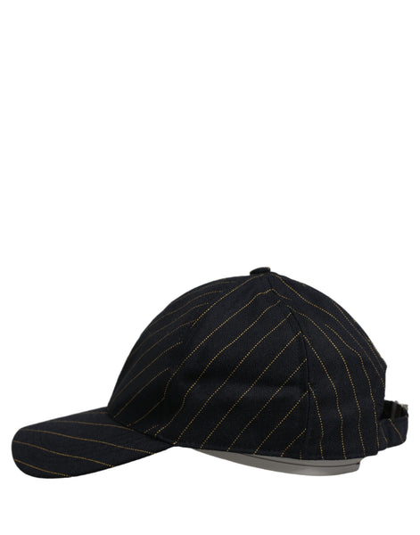 Dolce & Gabbana Black Gold Pinstriped Cotton Baseball Cap Hat