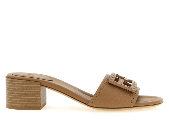 Fendi Beige Calfskin Flat Sandals