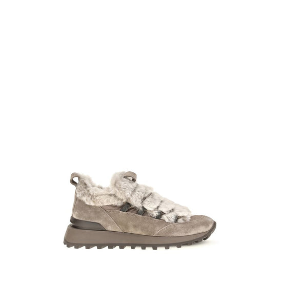 Brunello Cucinelli Gray Suede Leather Athletic Sneakers