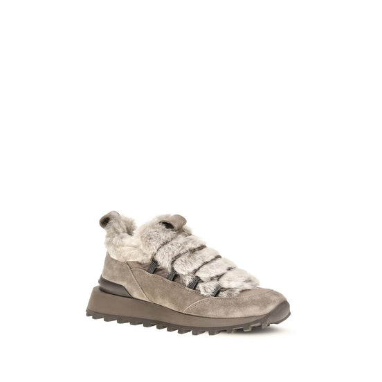 Brunello Cucinelli Gray Suede Leather Athletic Sneakers