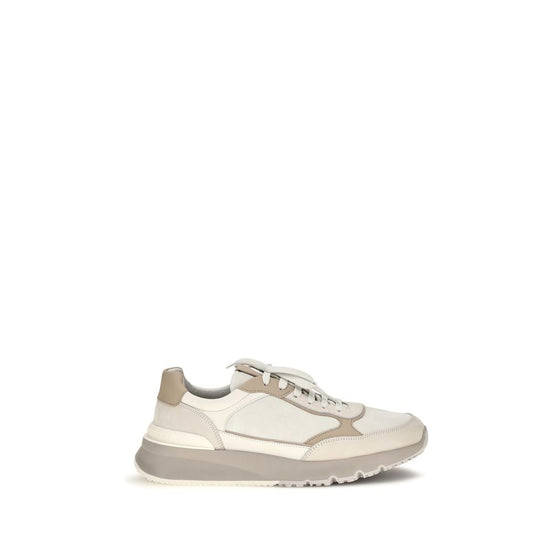 Brunello Cucinelli Beige Calf Leather Bos Taurus Low Top Sneakers