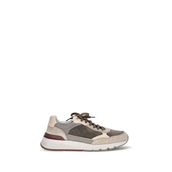 Brunello Cucinelli Gray Calf Leather Bos Taurus Athletic Sneakers