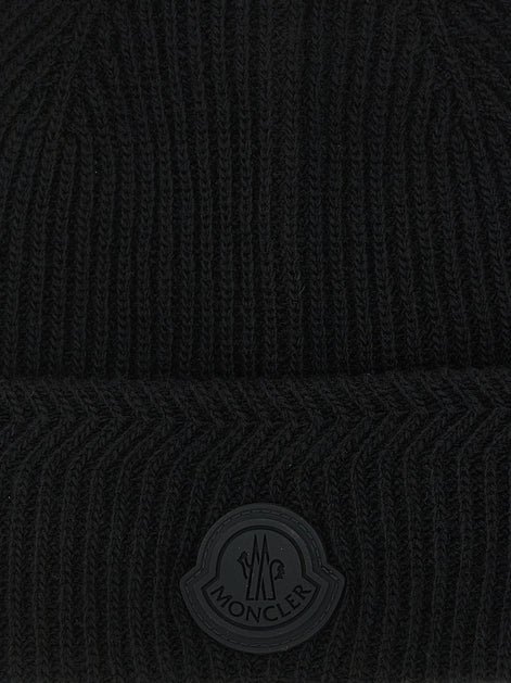 Moncler Black Virgin Wool Beanie