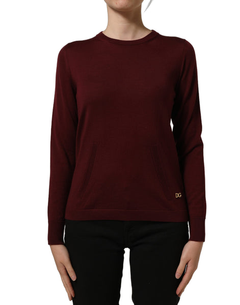 Dolce & Gabbana Maroon Wool Knitted CrewNeck Pullover Sweater