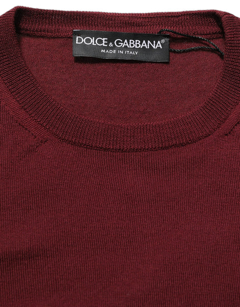 Dolce & Gabbana Maroon Wool Knitted CrewNeck Pullover Sweater