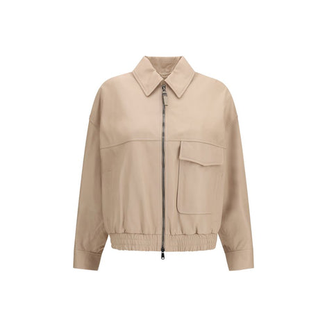 Brunello Cucinelli Beige Leather Leather Jacket