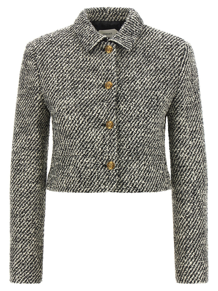 Versace Bicolor Virgin Wool Full-Length Jacket