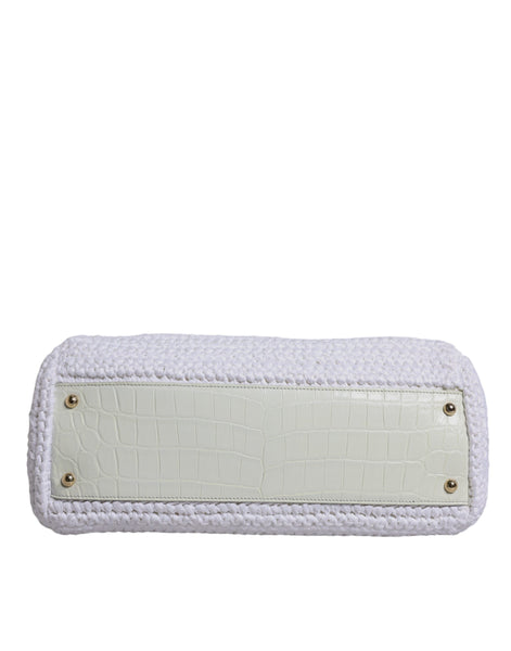 Dolce & Gabbana White Rafia Leather Top Handle Crossbody Bag